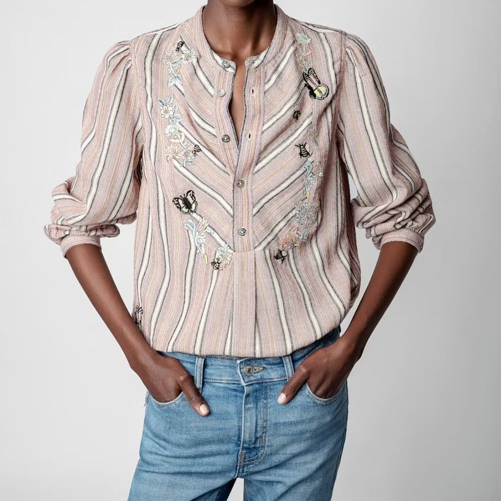 Zadig & Voltaire Teda Blouse MEDIUM Embroidered Shirt